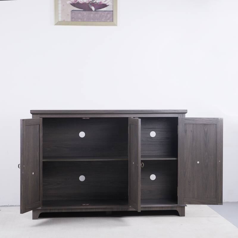 Spacious size countertop Sideboard with 3 mirrored doors adjustable shelves buffet cabinet, storage cabinet for living room