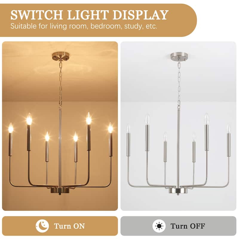 Modern 6-Light Candle Chandelier Classic Ceiling Light for Dining Room Kitchen Island - N/A