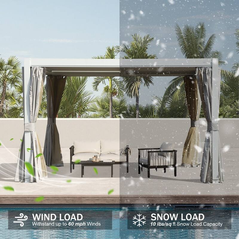 Domi Louvered Pergola 10' x 10', Aluminum Outdoor Pergola with Adjustable Louvers, Full Aluminum Frame, Built-in Gutter System