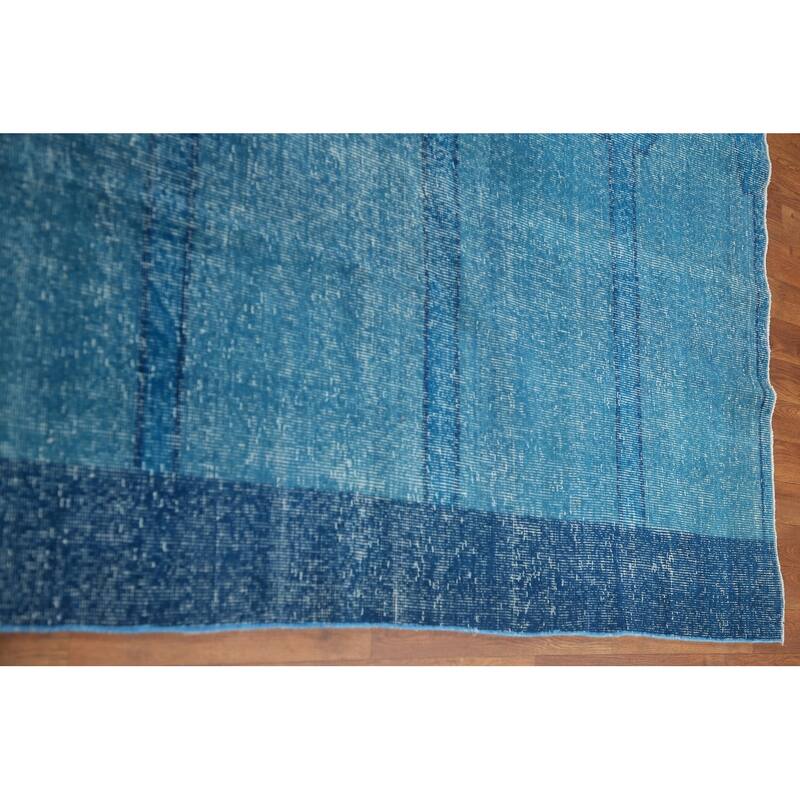 Over-Dyed Blue Anatolian Distressed Vintage Rug Handmade Wool Carpet - 7'10" x 14'0"