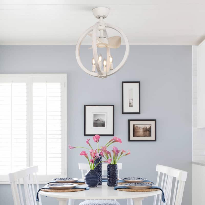 18" White Modern Bladeless LED Fandelier Ceiling Fan with Downrod and Remote