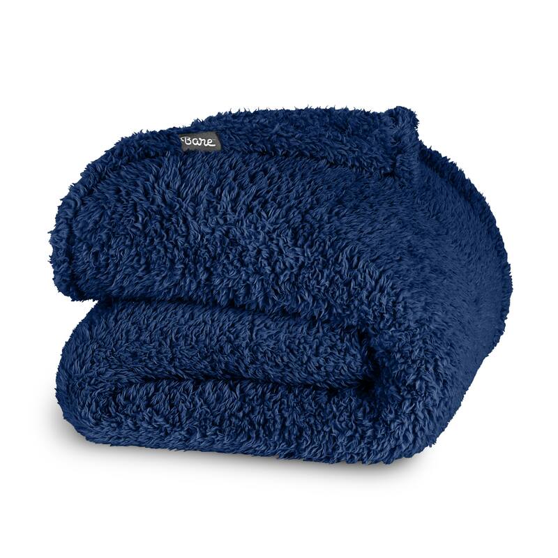 Faux Shearling Blanket - Full/Queen - Dark Blue - Solid