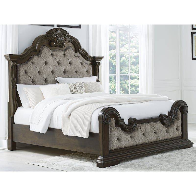 Signature Design by Ashley Maylee Dark Brown/Gray Upholstered Panel Bed - Queen