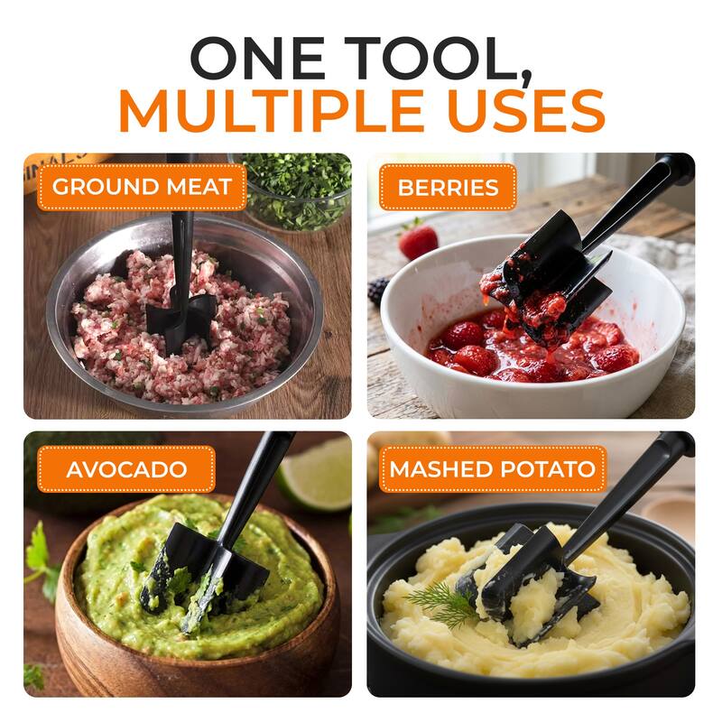 Cheer Collection Heat Resistant Nylon Meat Chopper and Masher with Five Blade Design