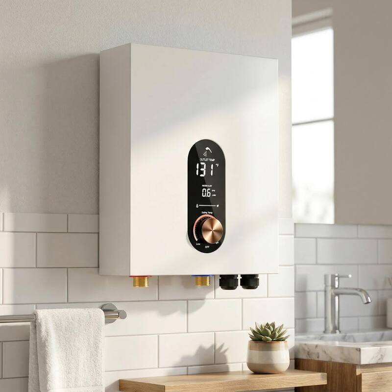 18KW Tankless Electric Water Heater, On Demand Instant Hot Water Heater with LED Temperature Display, 240V Wall Mounted