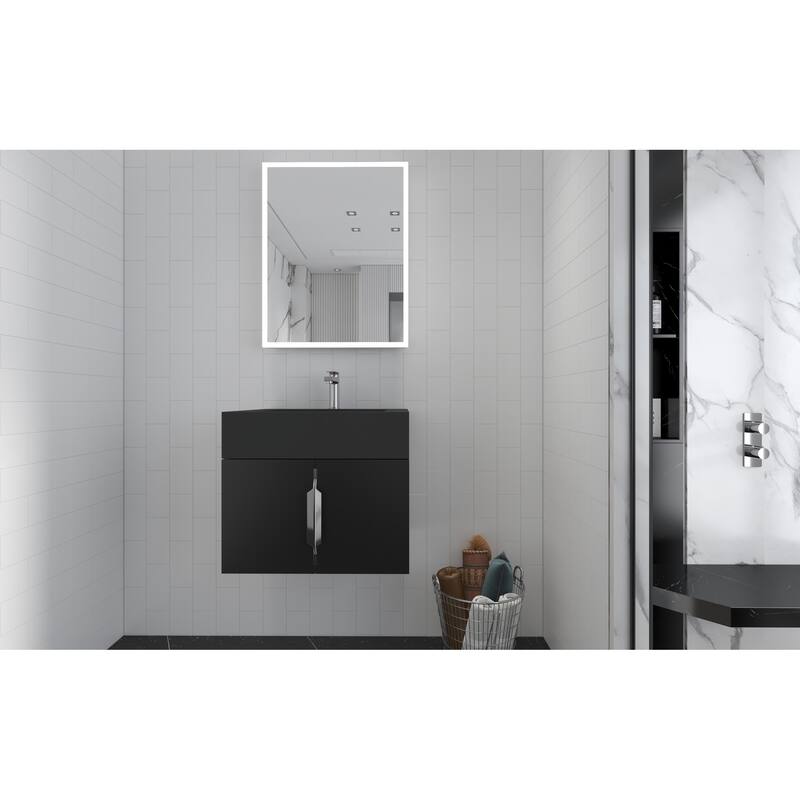Nile 24-Inch Wall Mounted Bathroom Vanity Set w/ Black Top