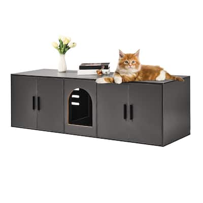 57.9" Black Cat Litter Box Enclosure Furniture Hidden with 5 Doors Suitable for Any Room