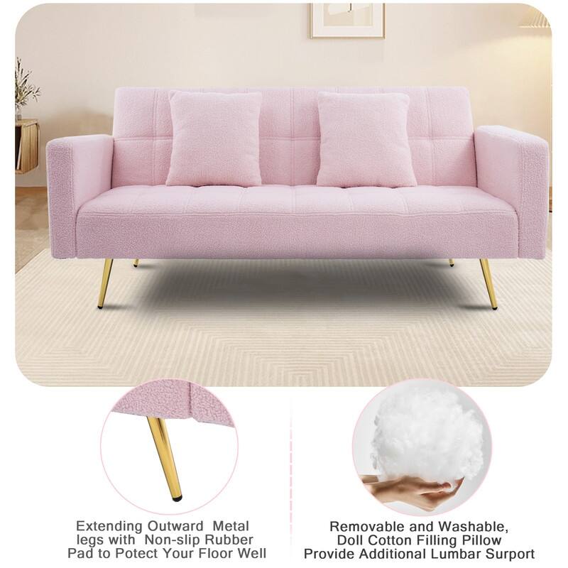 71.26" Teddy Velvet Three-Seater Sofa Bed,Beige