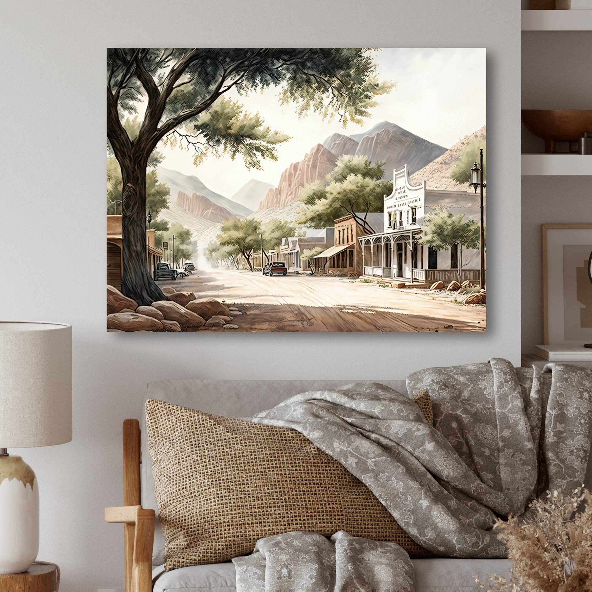 Designart 'Small Town Wild West I' Southwestern Canvas Wall Art Bed