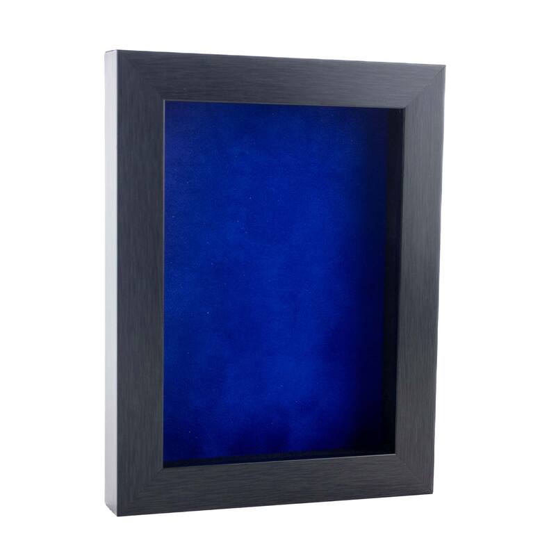 12x16 Shadow Box Frame Charcoal Gray Wood | With a 3/4" Usable Display Depth | Includes a Royal Blue Real Suede Texture - Holds 12x16 Photo
