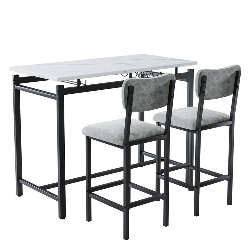 Bar Dining Table Set with 2 Upholstered Chairs,Kitchen Table Set,