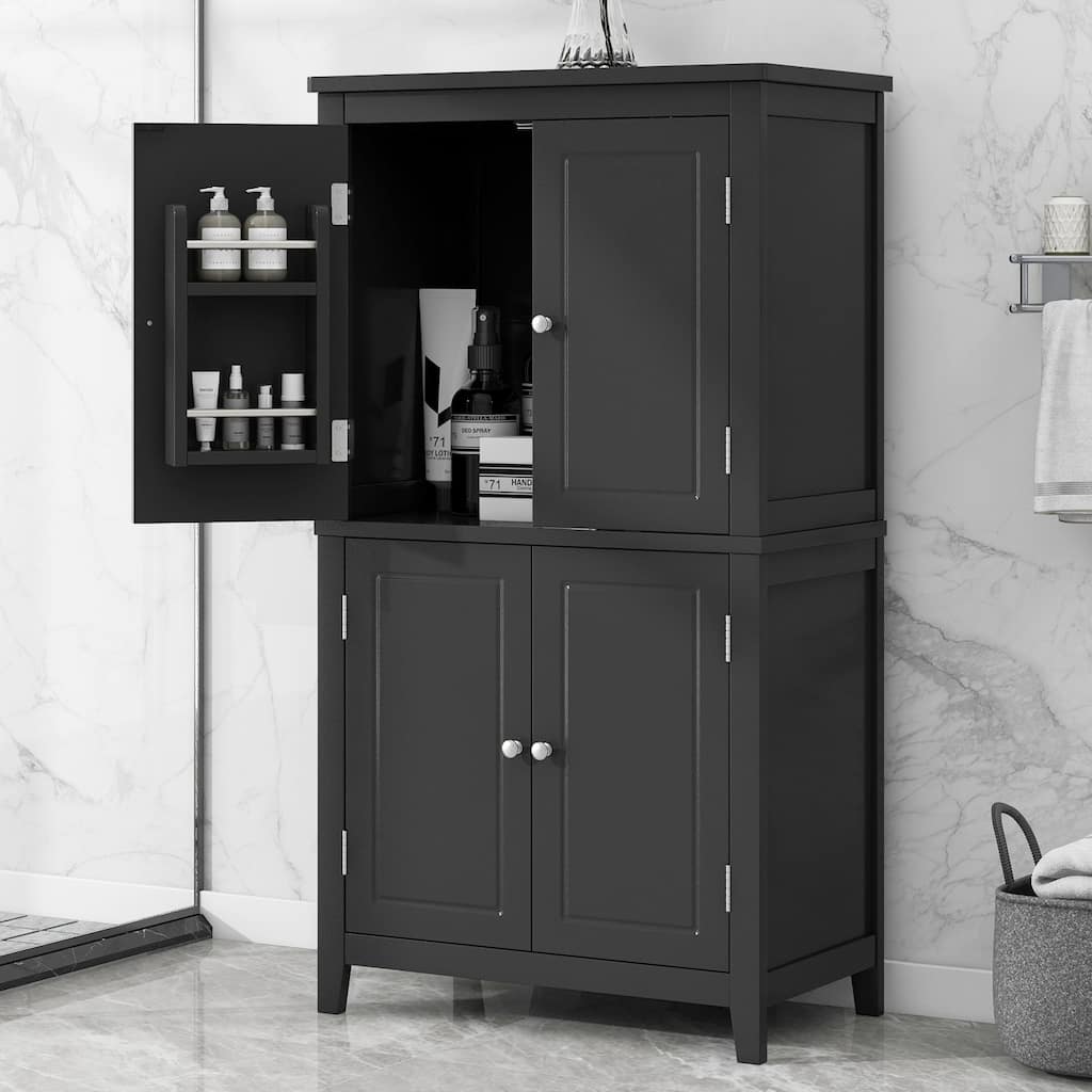 Roomfitters Elegant Bathroom Floor Storage Cabinet with 4 Doors, Adjustable and Adaptable Shelves, Freestanding Unit