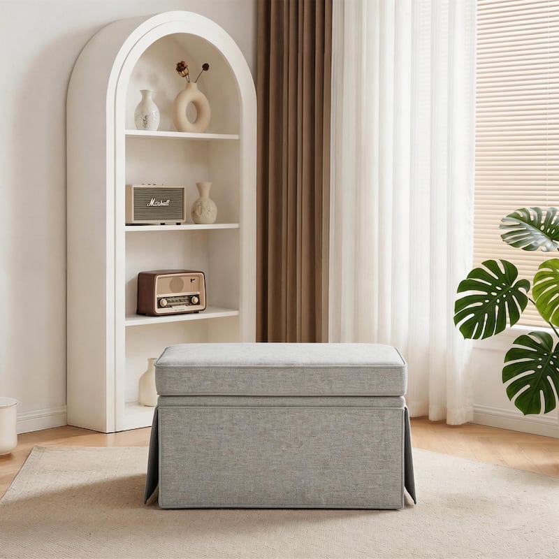 Skirted Oversized Storage Ottoman - Beige