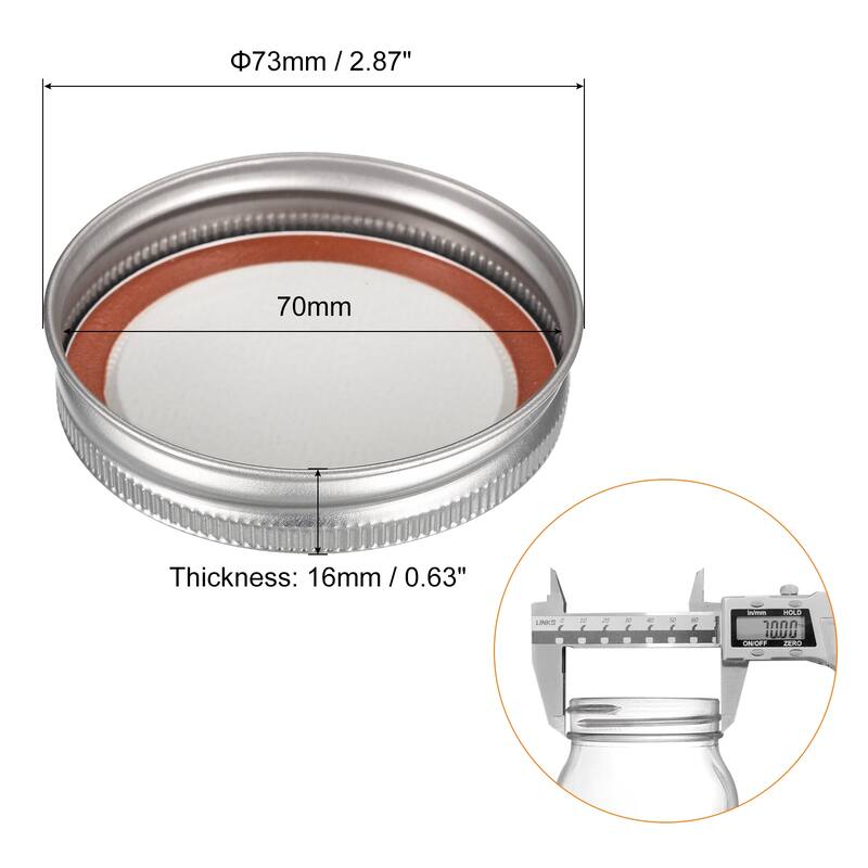 Canning Lids, 50 Sets - Tinplate Split-Type Regular Mouth with Date - Silver - 70mm - Silver - 70mm