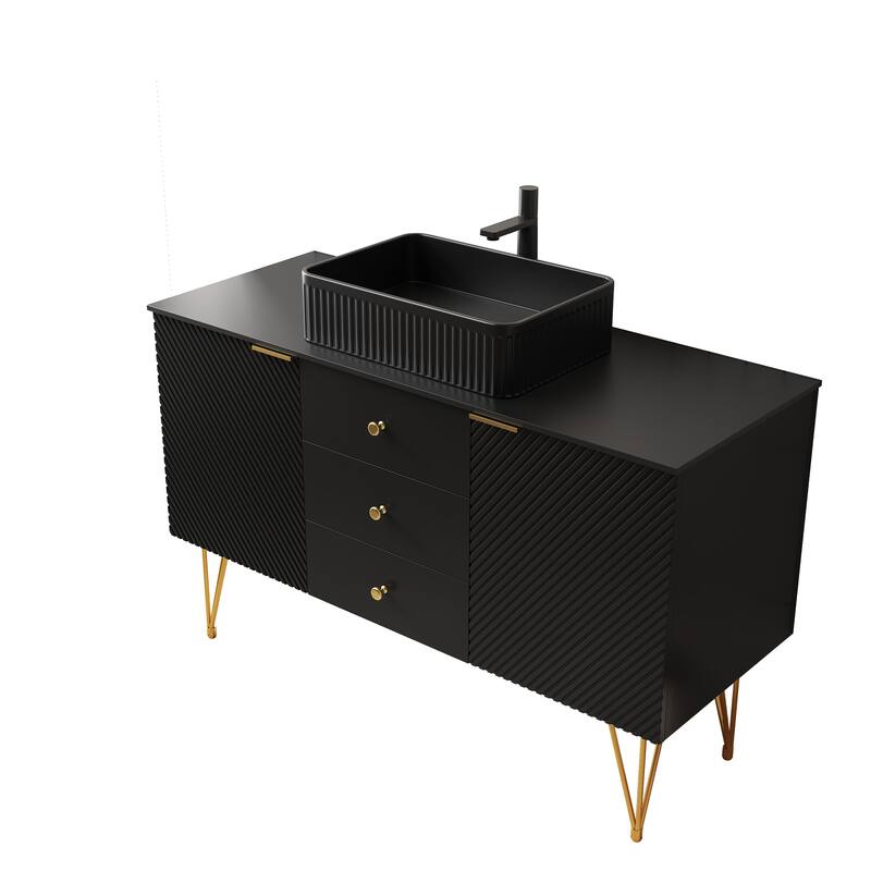 GDFStudio - Gema 48" Freestanding Bathroom Vanity with Black Sintered Stone Top, Gold Legs & Ceramic Basin