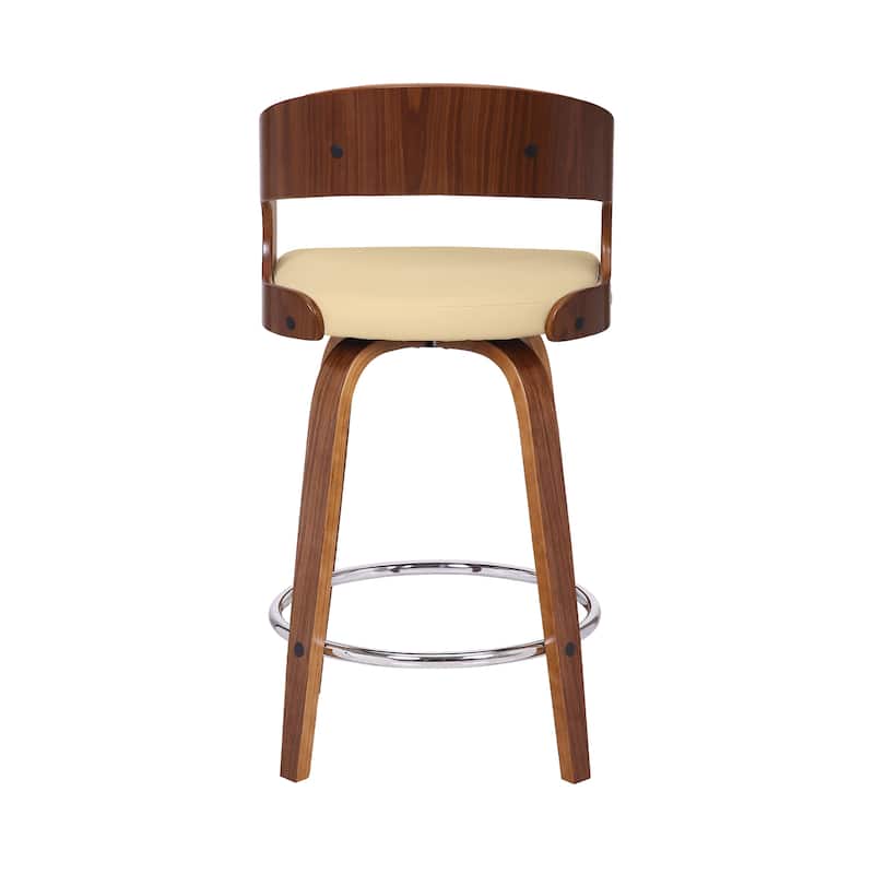 Shelly Mid-century Modern Wood and Faux Leather Swivel Bar or Counter Stool