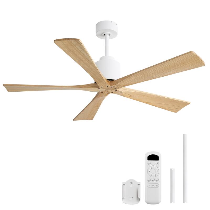 Sofucor 52Inch Solid wood Ceiling Fans with Remote,without Light 5 Blades DC Motor Mid Century Modern - 52 Inches - Natural wood Blades