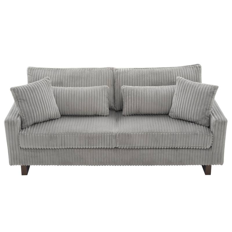 Modular Loveseat Sectional Sofa, 80.3" Corduroy 2-Seater Couch, Modern Square Armrest Sofa with Wooden Leg and Pillows
