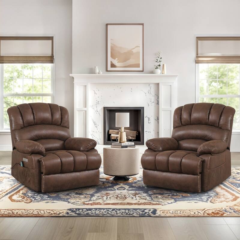 Set of 2 Power Lift Recliner with Heat and Massage - Brown