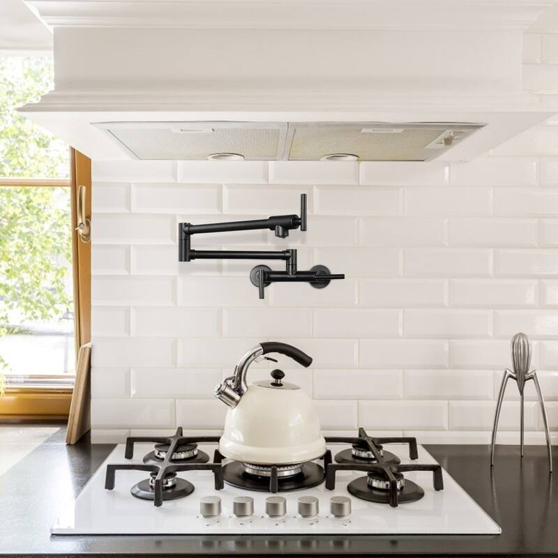 WOWOW Wall Mounted Pot Filler Faucet with Hot Cold Water Control