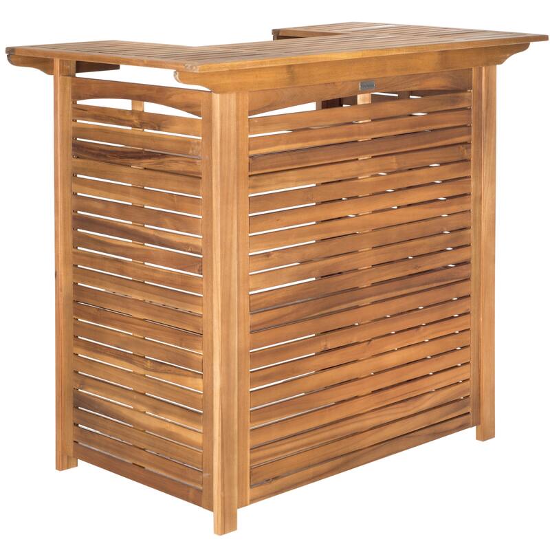 SAFAVIEH Outdoor Kaiya Wood 3-Shelf Bar Table - 27Wx46Dx42H