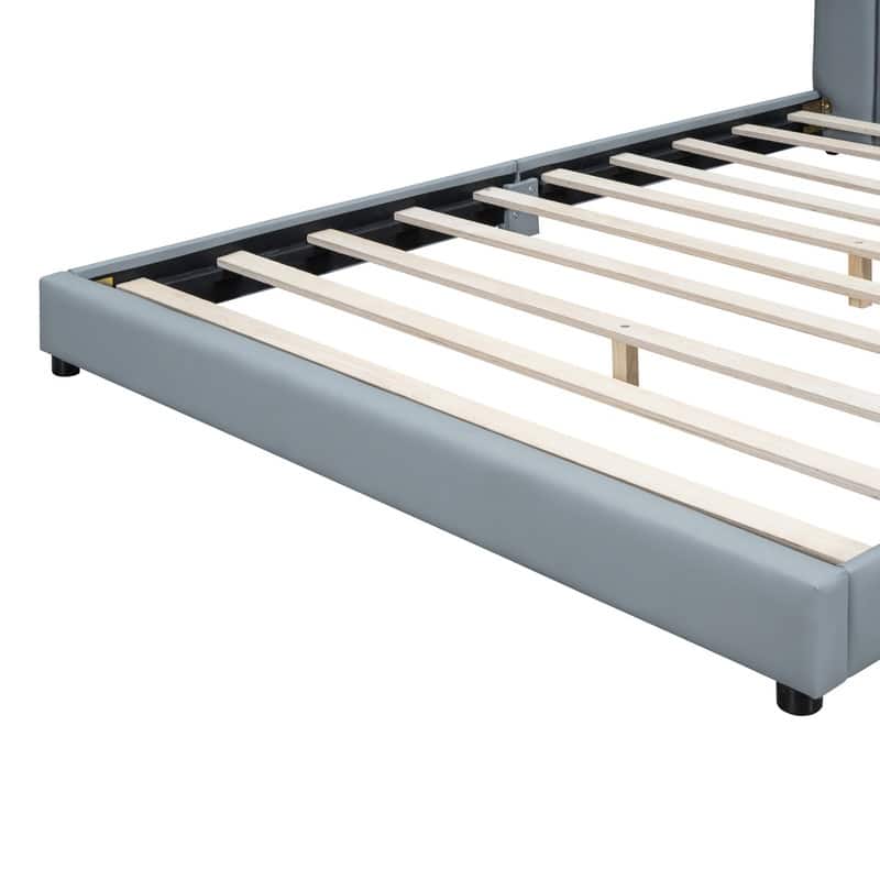 Queen Size & Twin XL Size Upholstered Platform Bed with Headboard, PU Leather Mother & Child Grounded Bed Floor Montessori Bed
