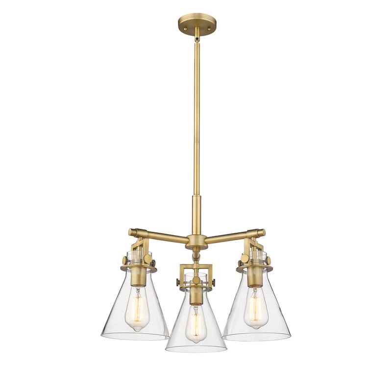 Innovations Lighting Newton Cone - 3 Light 7" Stem Hung Pendant - Clear/Brushed Brass