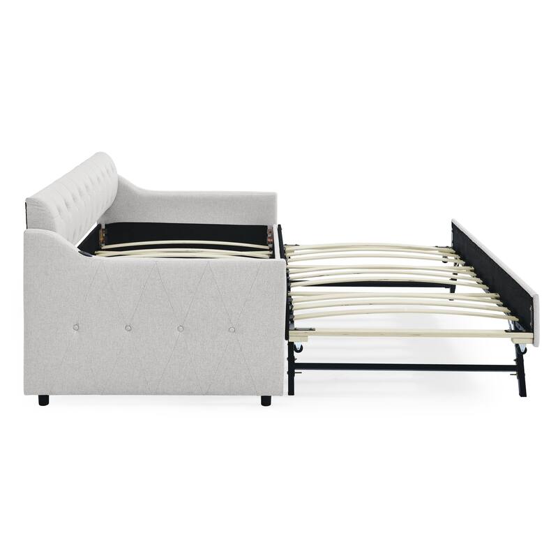 Twin Size Upholstery DayBed with Twin Size Erectable Trundle