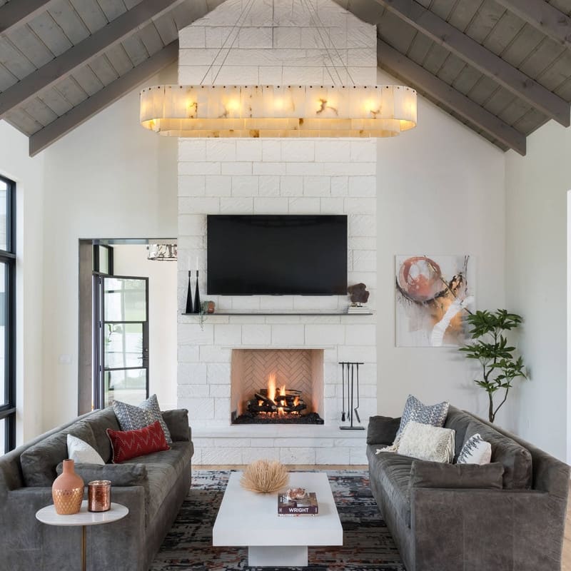 KAYLA 54in 14-Light White Alabaster Adjustable Chandelier