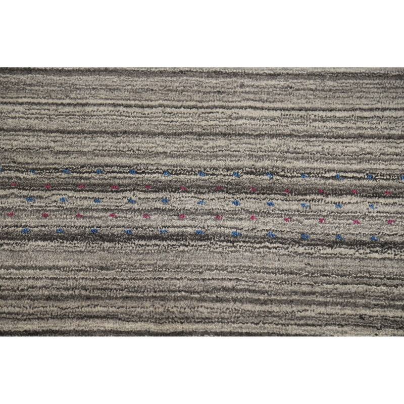 Hand Knotted Oriental 100% Wool Carpet Tribal Animal Pictorial Greys & Charcoal Gabbeh Area Rug - 7' 8'' X 5' 0''