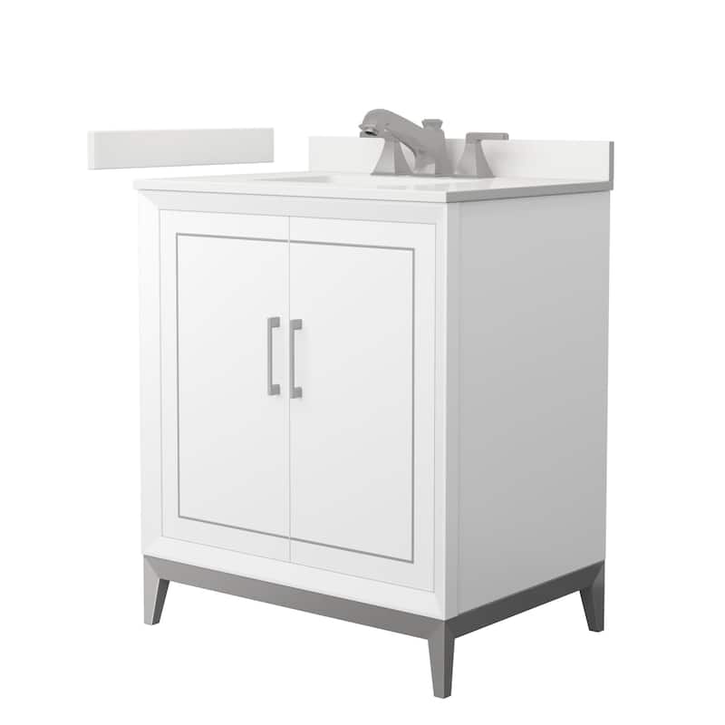 Wyndham Collection WCH515130S-QTZ-US3MXX Marlena 30" Free Standing - White / White Quartz Top / Brushed Nickel Hardware