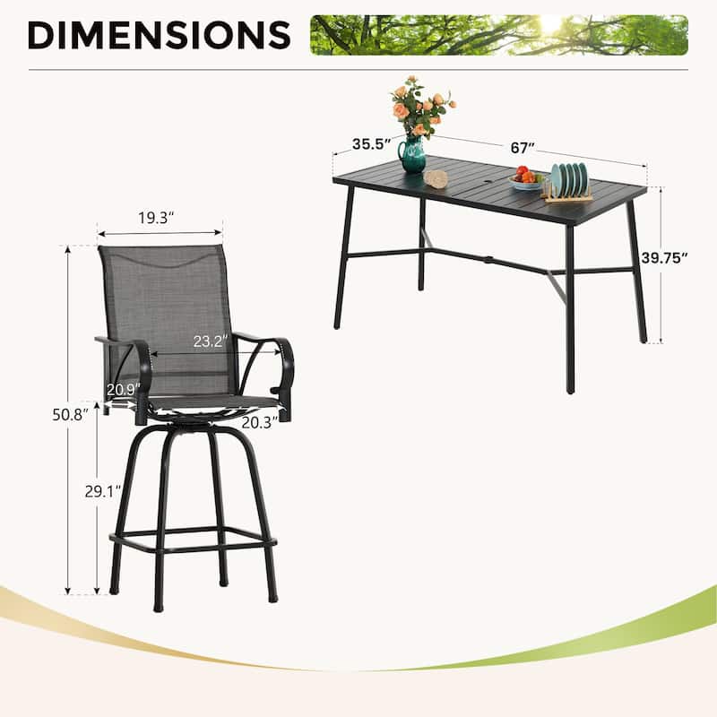 7-Piece Patio Bar Stool Set Textilene Swivel Stools