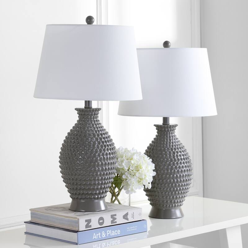 SAFAVIEH Lighting Olwen 27-inch Grey LED Table Lamp (Set of 2) - 15"x15"x27" - 15Wx15Dx27H