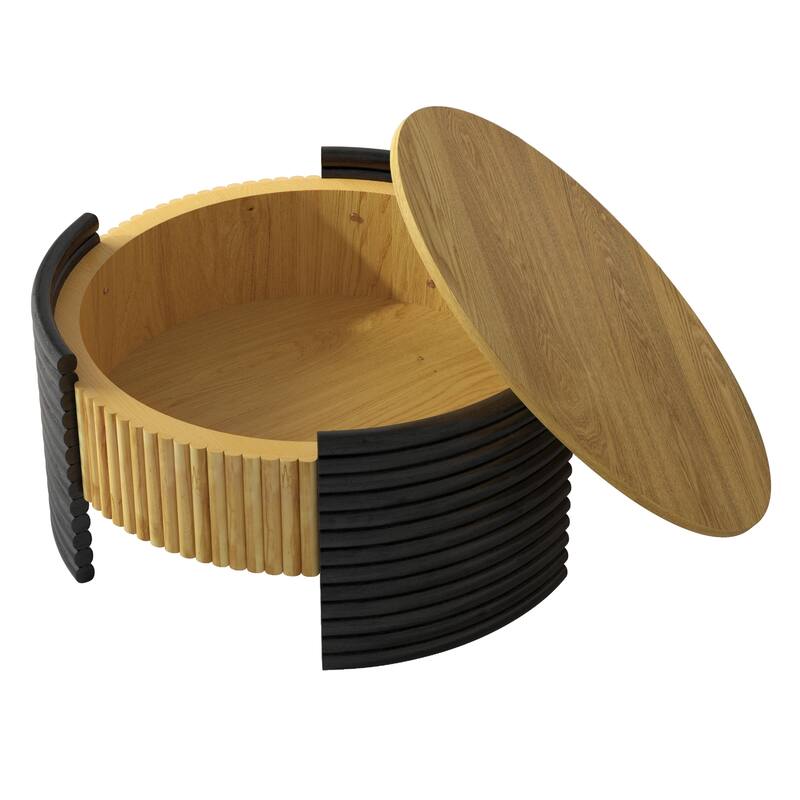 31.5" Flip Top Coffee Table with Striped Design & Hidden Storage