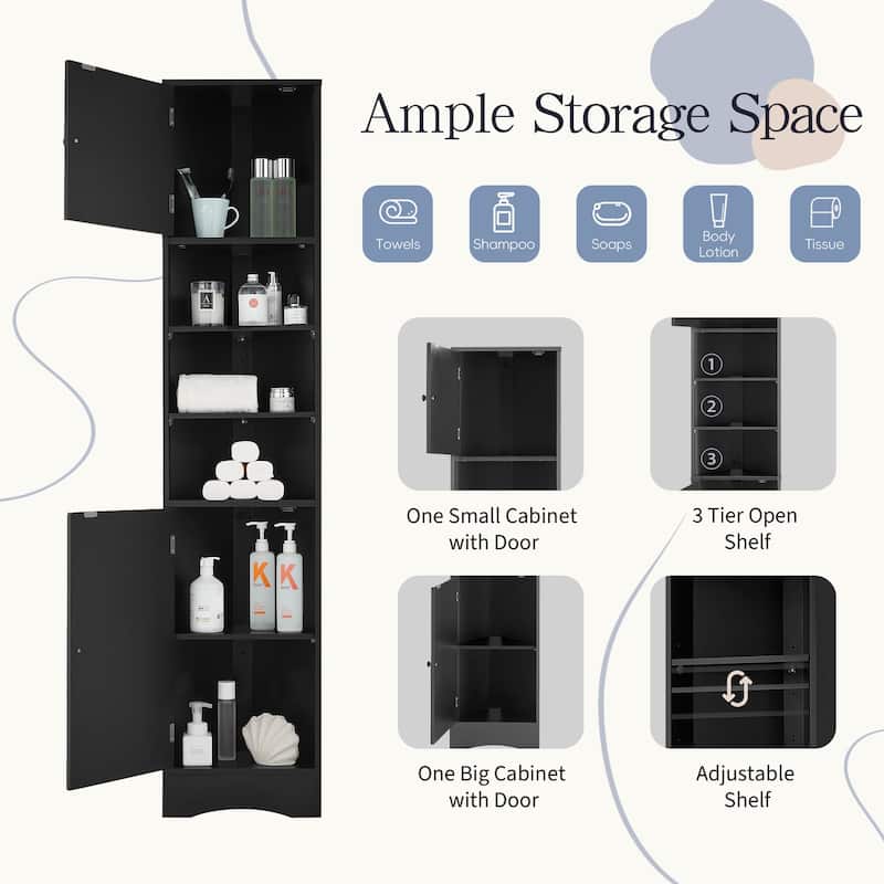 Multi-Functional Corner Cabinet Tall Bathroom Storage Cabinet With Two Doors And Adjustable Shelves