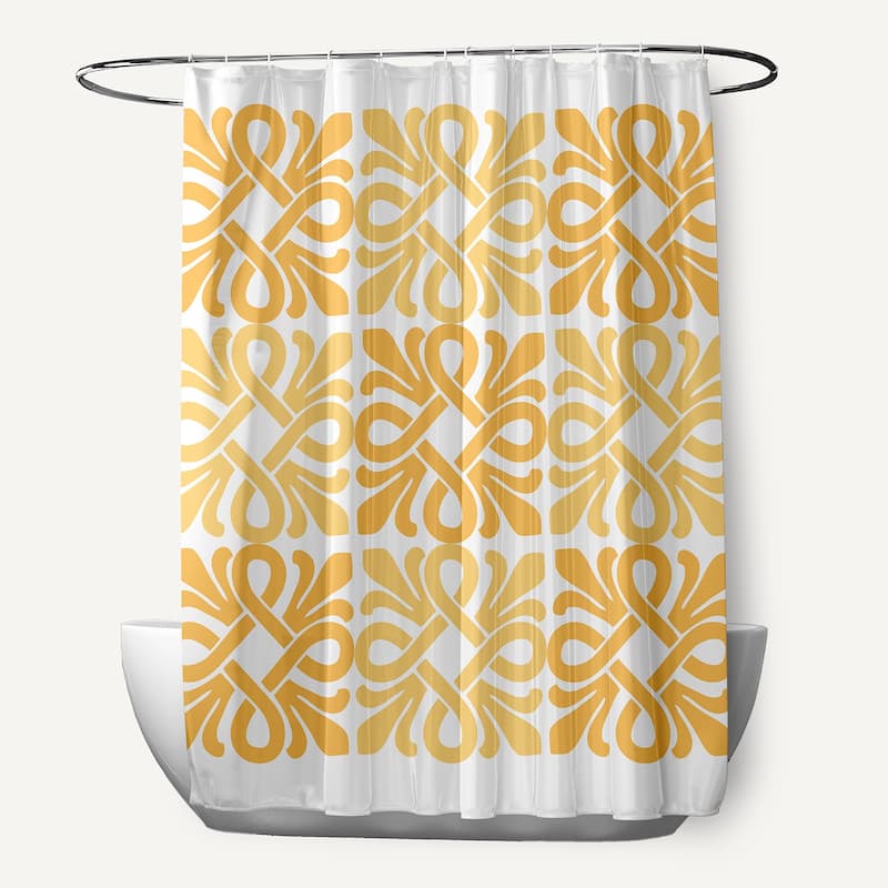 Tiki Square, Geometric Print Shower Curtain - Yellow