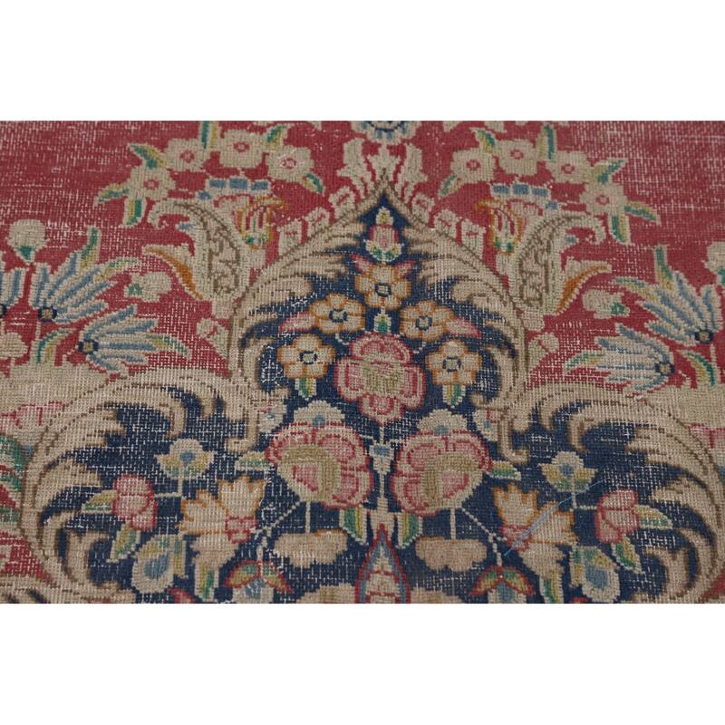 Distressed Pink Kerman Persian Antique Area Rug Handmade Wool Carpet - 9'9" x 13'3"