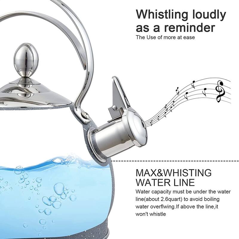 Creative Home 2.5 Qt. Stainless Steel Whistling Tea Kettle, Opaque Gray - 2.5 Quarts