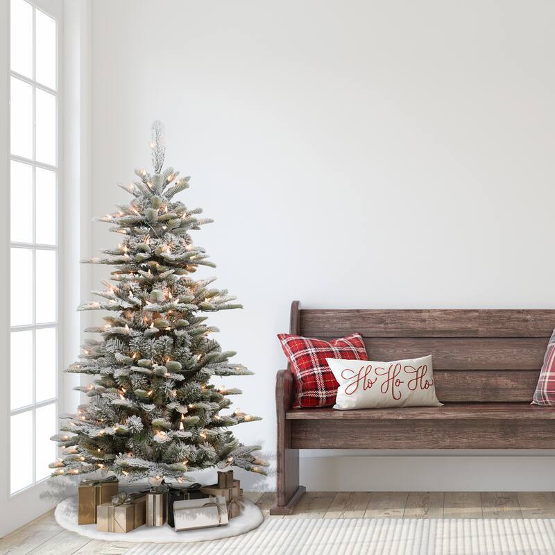 Puleo International Pre-Lit Slim Flocked Aspen Fir 4.5' Artificial Christmas Tree