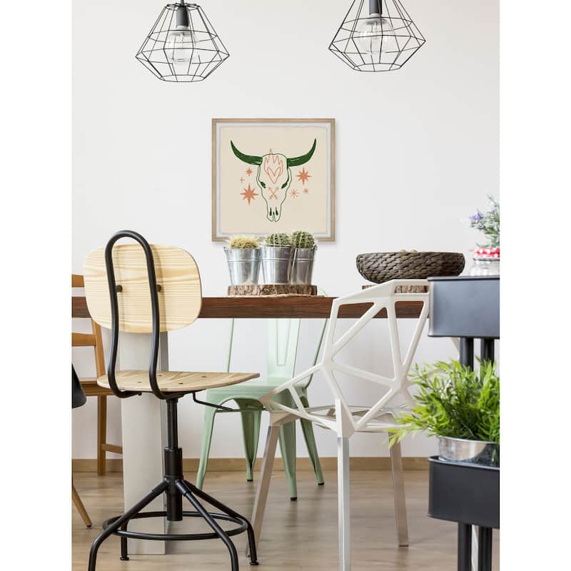 Skull With Green Horns Framed Wall Art, Bold Artistic Accent - Unique Art for a Striking Focal Point