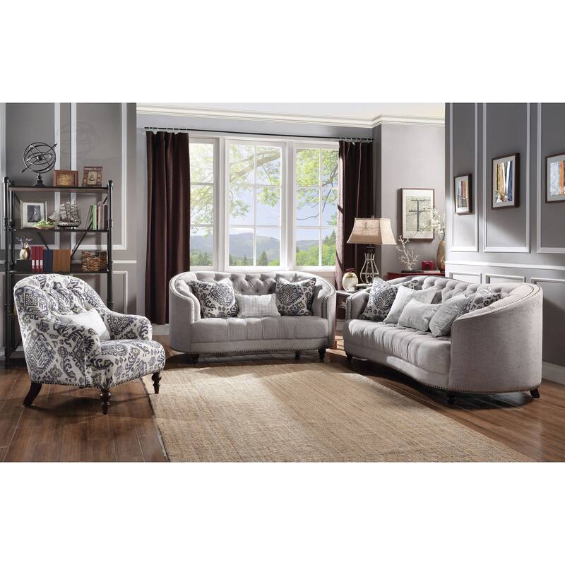 Charita Light Grey Button-Tufted Loveseat