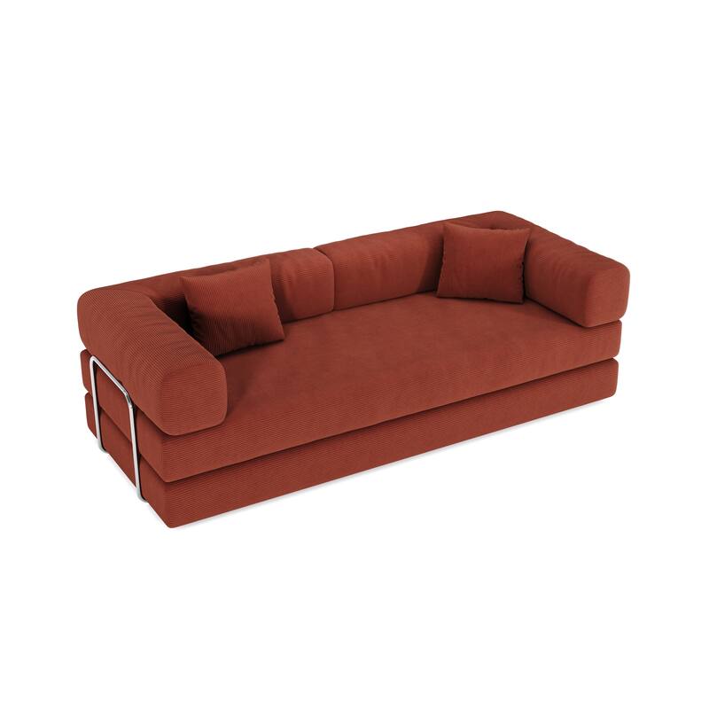 Modular Convertible Sleeper Sofa Bed, Corduroy Fabric Compression Sofa, Floor-Standing Sofa Bed with Armrests & Backrest