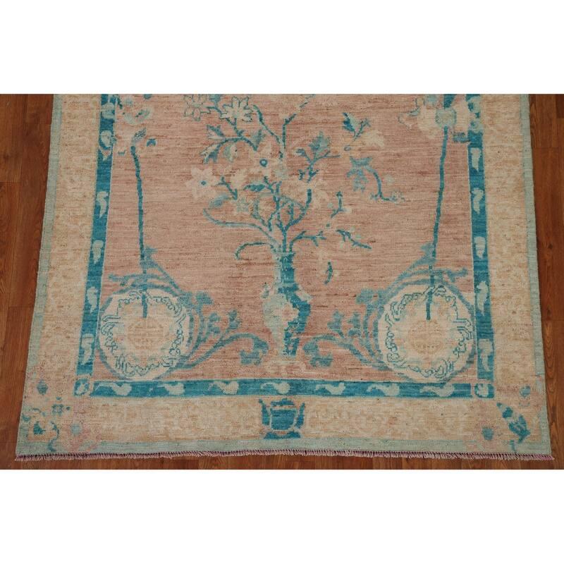 Vegetable Dye Oushak Oriental Area Rug Hand-knotted Wool Carpet - 4'11"x 6'11"