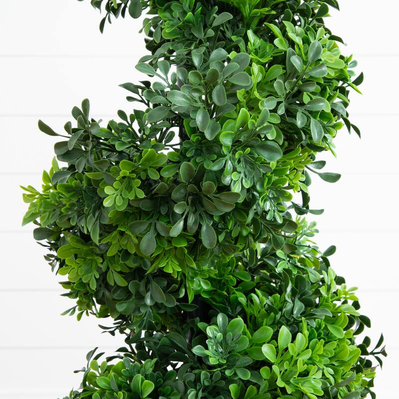 Boxwood Spiral Topiary Artificial Outdoor Potted Tree - 3' - Green