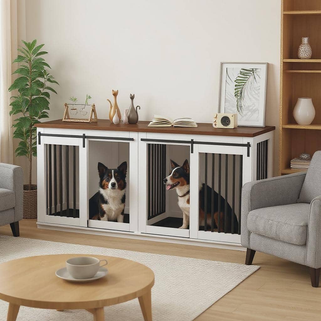 71" Large Dog Crate Furniture, with Divider & 2 Trays
