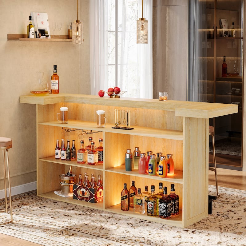 4-Tier Wooden Bar Table, 70.9" Large Home Bar Unit with Storage Shelves for Home, Patio, Basement