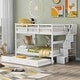preview thumbnail 1 of 13, Bunk Bed with Trundle, Storage Staircase and Guardrail, White White