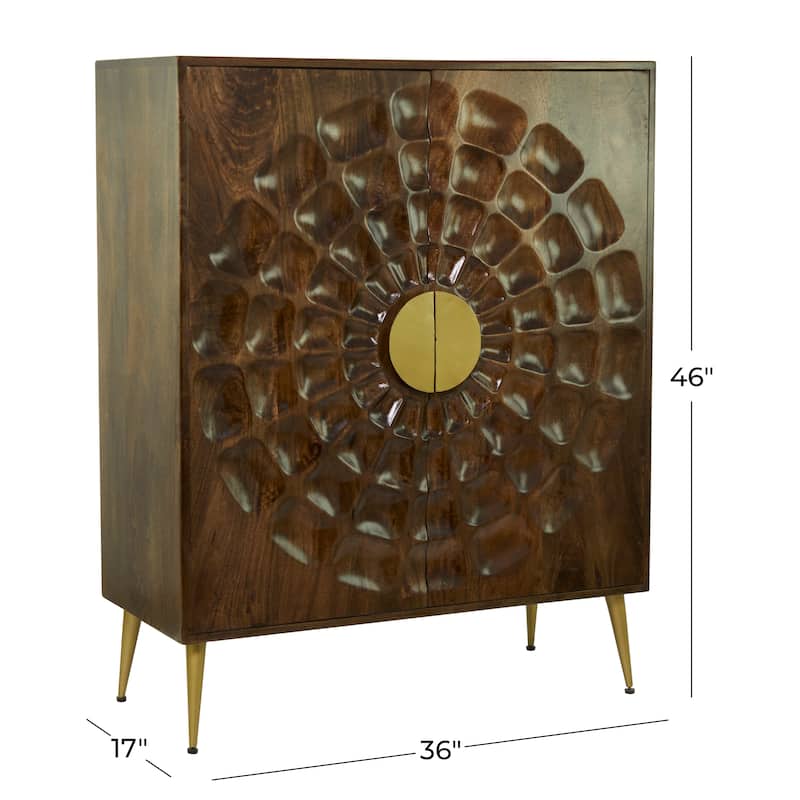 Wood 1 Shelf and 2 Doors Cabinet - Brown - Roche River Decor - 17"W x 36"L x 46"H