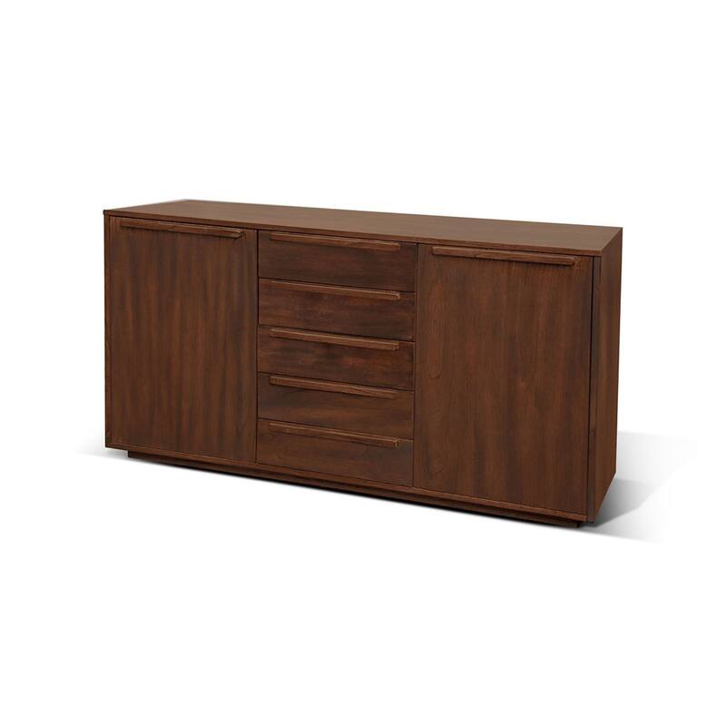 Nancy Sideboard Server with 3 Drawers and 2 Cabinets, Brown Mahogany Wood