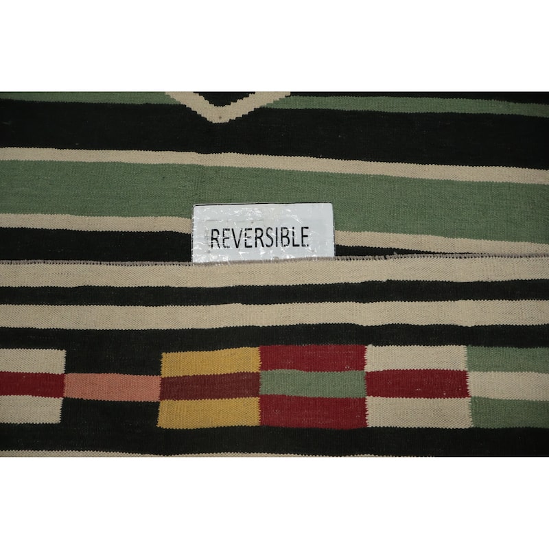 Hand Woven Oriental 100% Wool Carpet Southwestern Modern Green Kilim Area Rug - 9' 11'' X 8' 5''